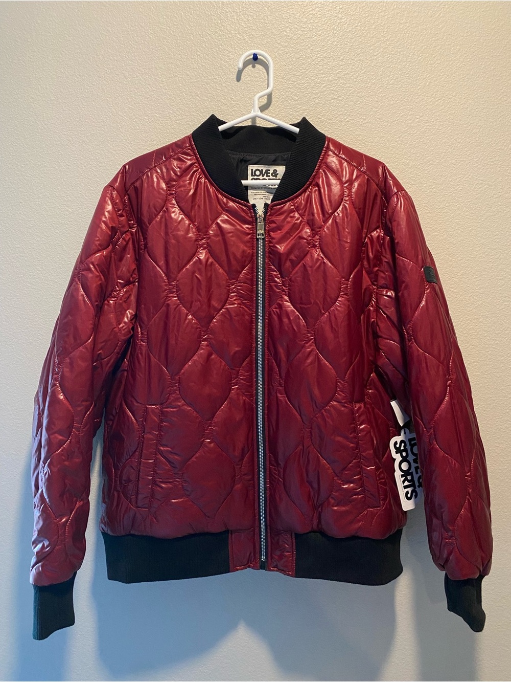 Love & Sports Maroon Quilted Bomber Jacket size XXL (20) NEW!